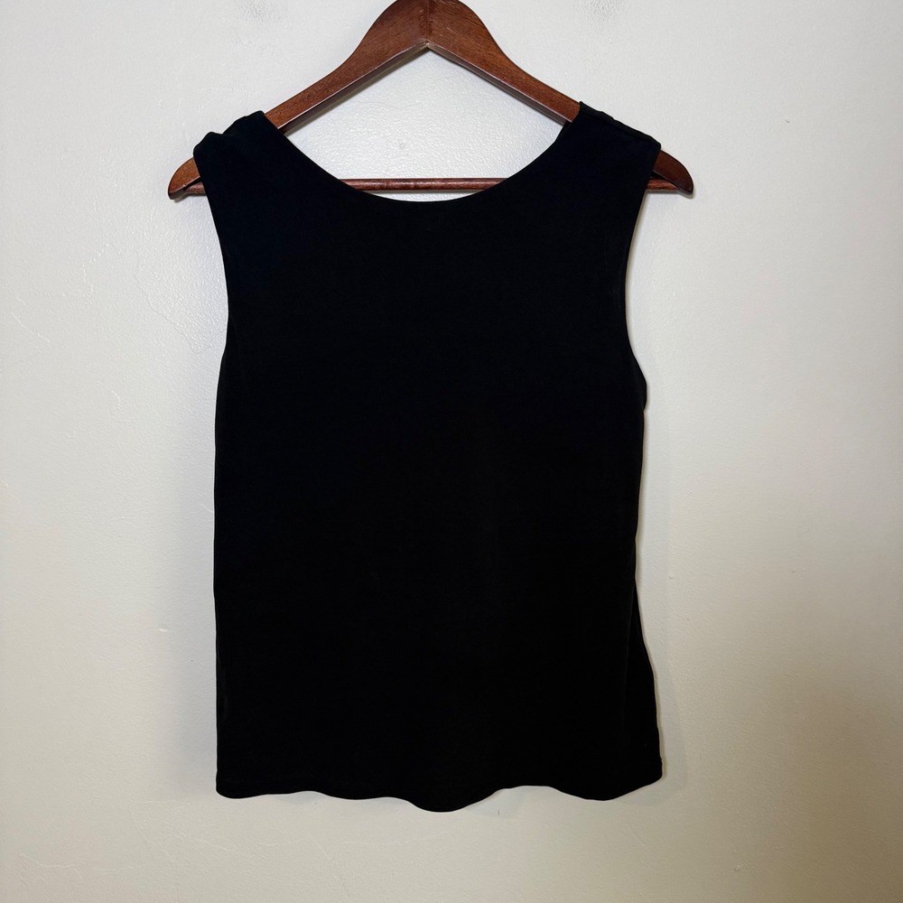 Eileen Fisher Silk Cowl Neck Draped Minimalist Tank Top Size S Black